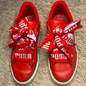 PUMA Red Leather With Ribbon Shoe Strings